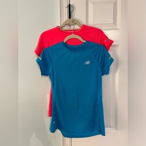 New Balance Bright Blue and Neon Pink Performance/Running Shirts, set of 2